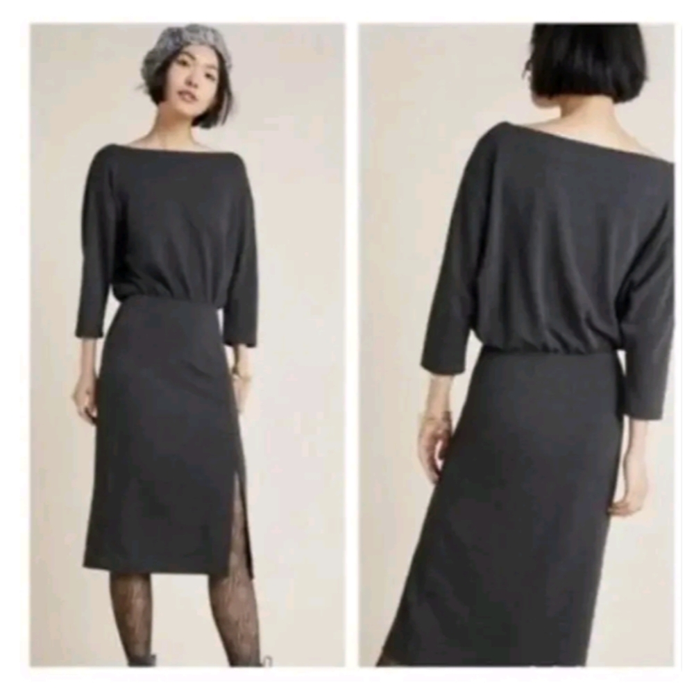 NWT Anthropologie Gray Boatneck Knit Midi Column Dress Size XS (slightly large)